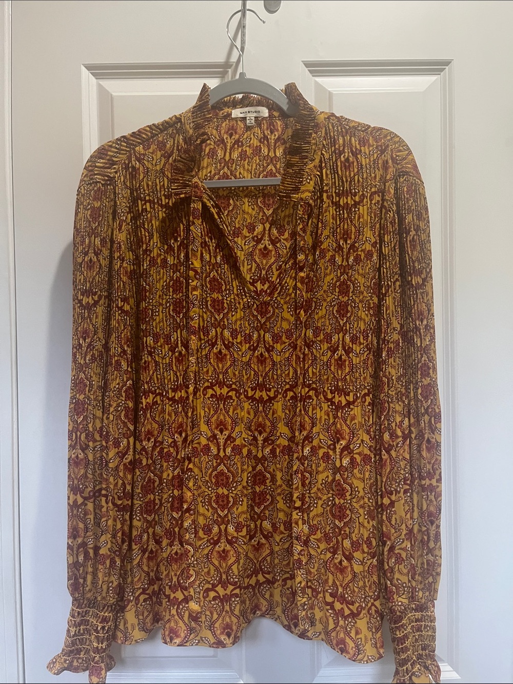 Max Studio Mustard and Burgundy Patterned Long-Sleeve Shirt